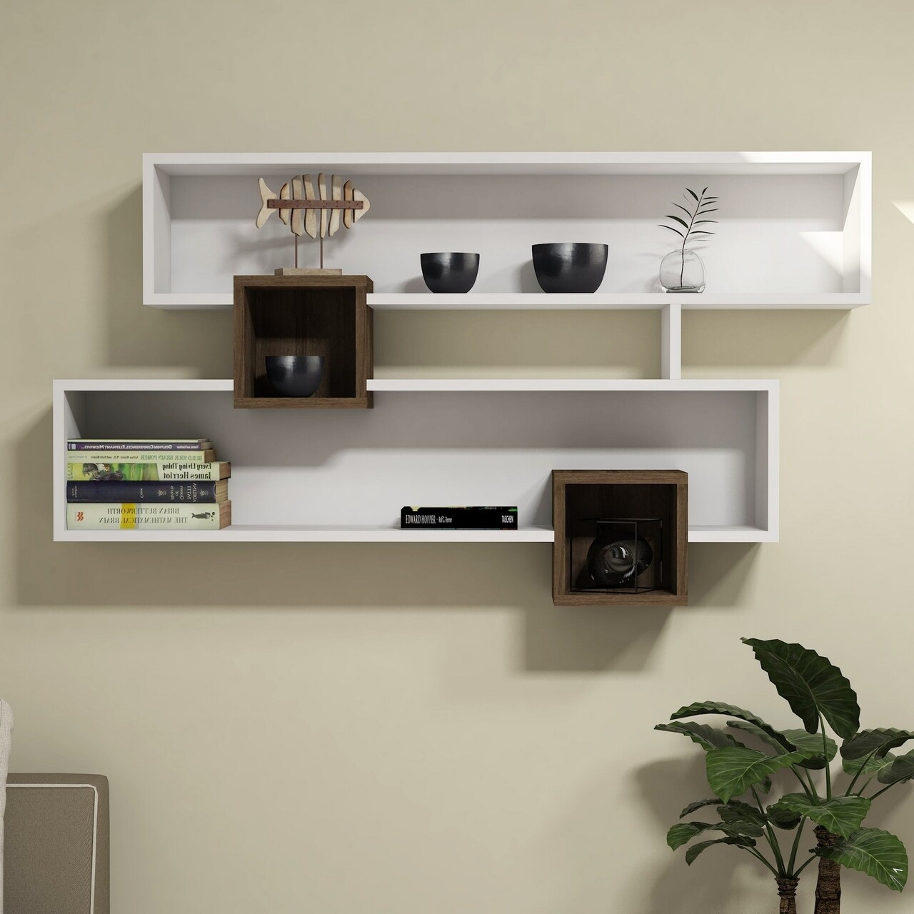 Raft pentru perete Karen, Puqa Design, 120x22x75 cm, aluna/alb - imagine 5